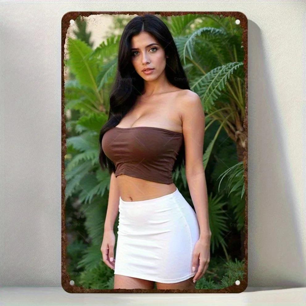 HD Metal Tin Sign Stunning Curvy Woman Tropical Garden Portrait Vintage Wall Art Retro Rusty Iron Painting Plaque for Home Bar