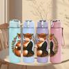 1PC Wreath Fox Couple Print 750ml Color Plastic Sports Water Bottle Leakproof Flip Straw Lid Suitable for Sports Office Home Use
