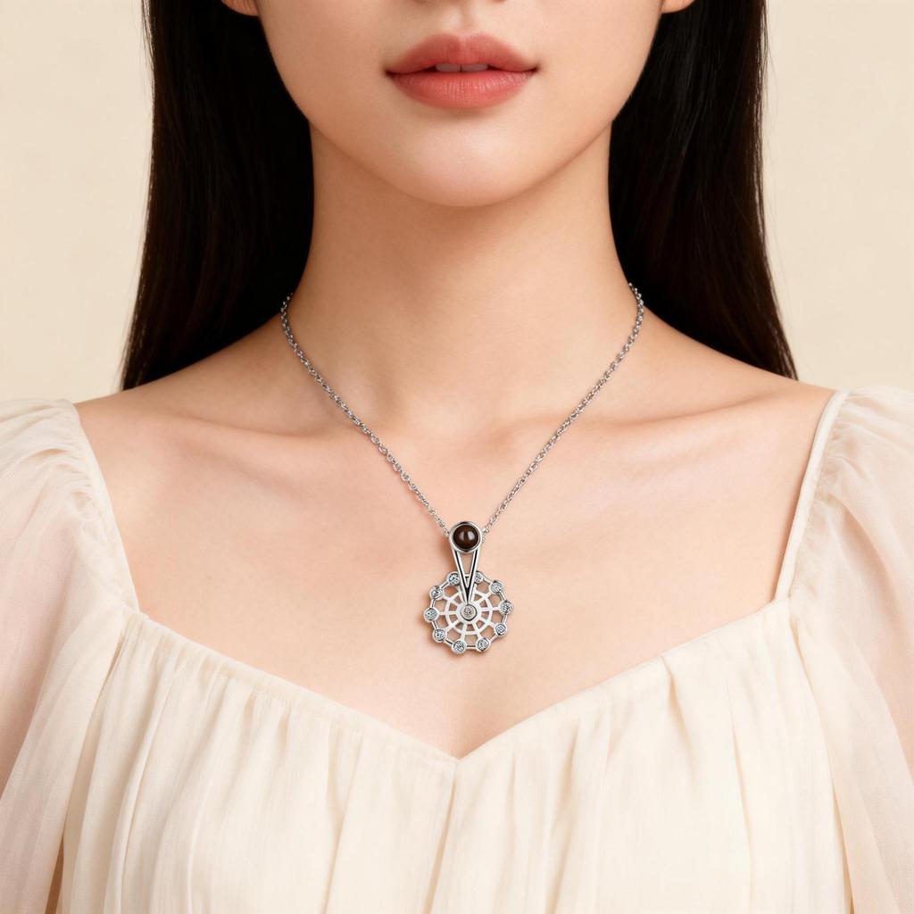 Ferris Wheel Projection Necklace: Women's Titanium Steel Clavicle Chain with Zircon, Displays 'I Love You' In 100 Languages