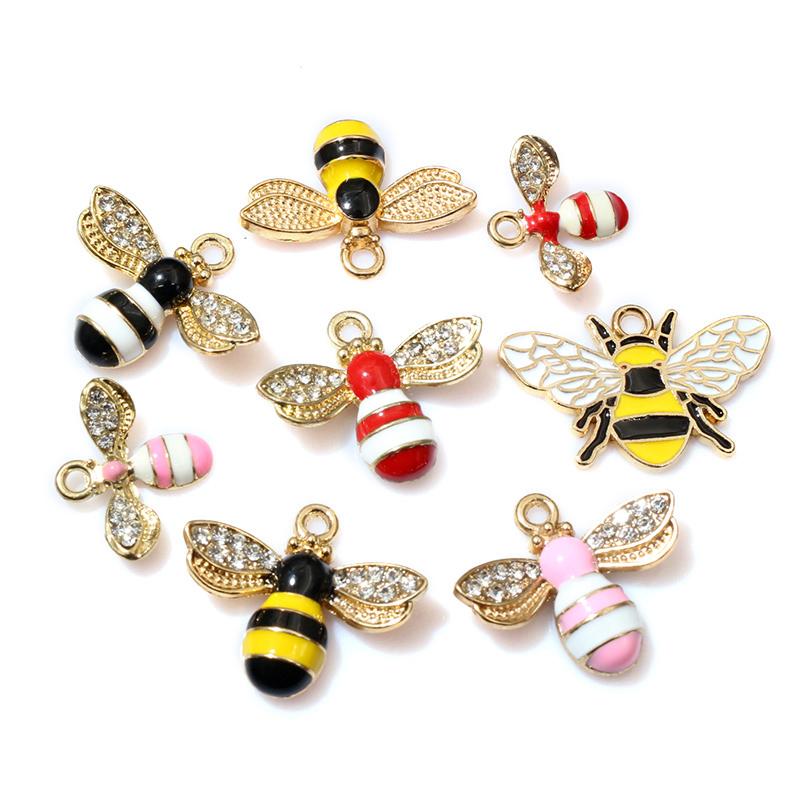 10pcs Enamel Bee Charm Pendant Alloy Metal DIY Jewelry Making Accessories Findings for Necklace Earrings Bracelets
