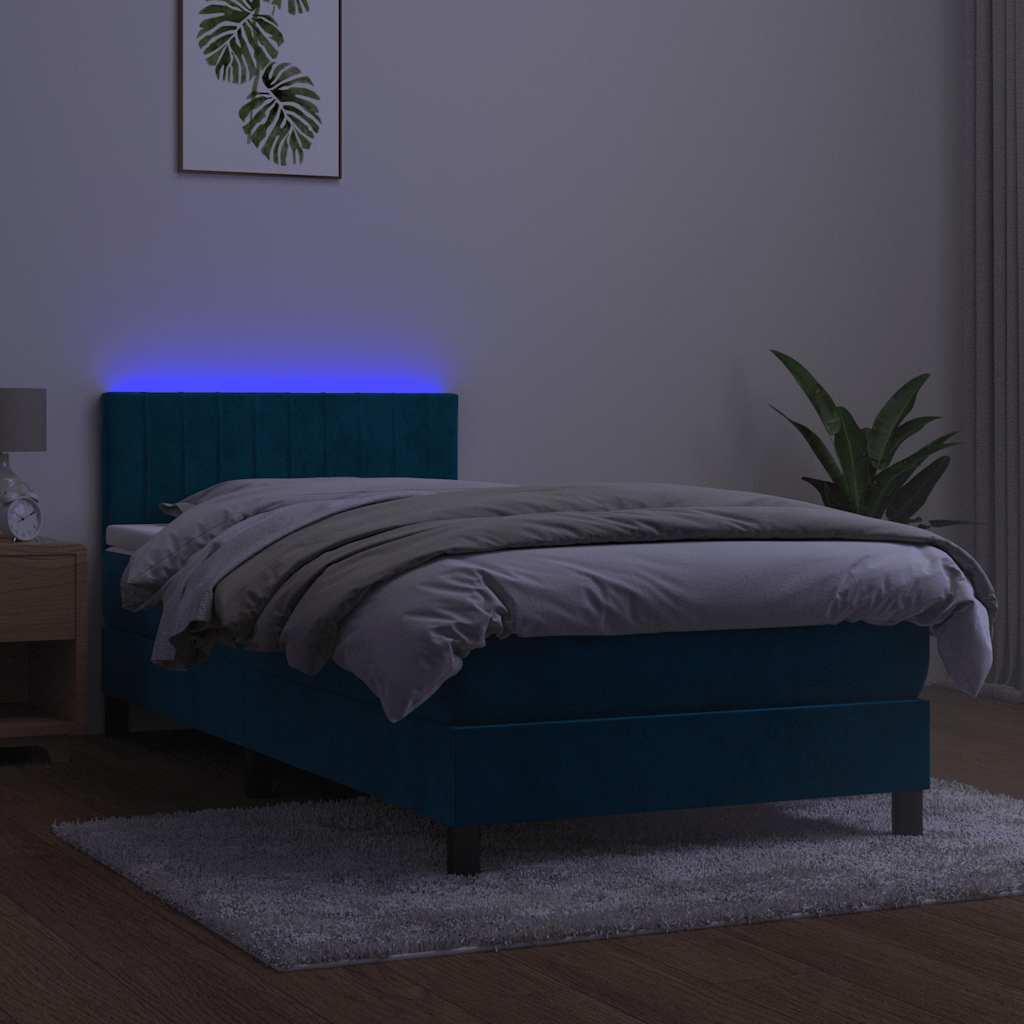 Vidaxl Łóżko Kontynentalne, Materac I Led, Niebieski Aksamit 90X200 Cm