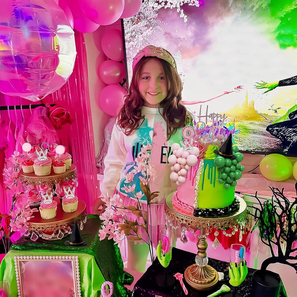 42pcs Witch Cake Topper Set, Mini Witch Hat & Silver Crown, Pink Green Foam Ball Cake Decorations for Halloween Party, Birthday