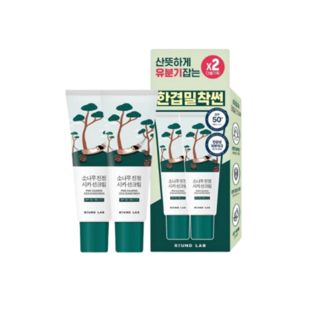 ROUND LAB Pine Calming Cica Sunscreen SPF50+ PA++++ Soothing UV Protection Sun Cream 40ml + 40ml