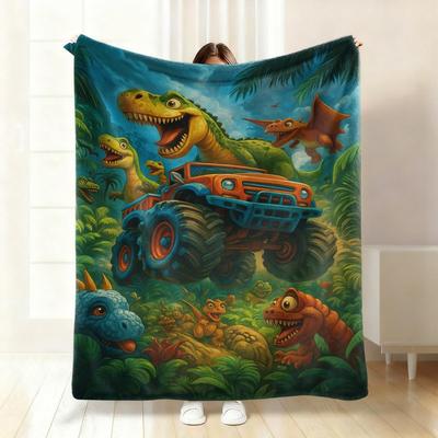 Fantasy Adventure Dinosaur Theme Flannel Printed Blanket Suitable for All Seasons Suitable for Living Room Office Sofa Travel