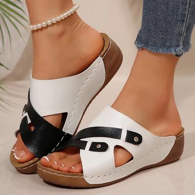 Fashion New Summer Beach Fashion Wedge Sandals for Women Mix Color PU Leather Platform Slippers Woman Comfort Non Slip Outdoor Slippers