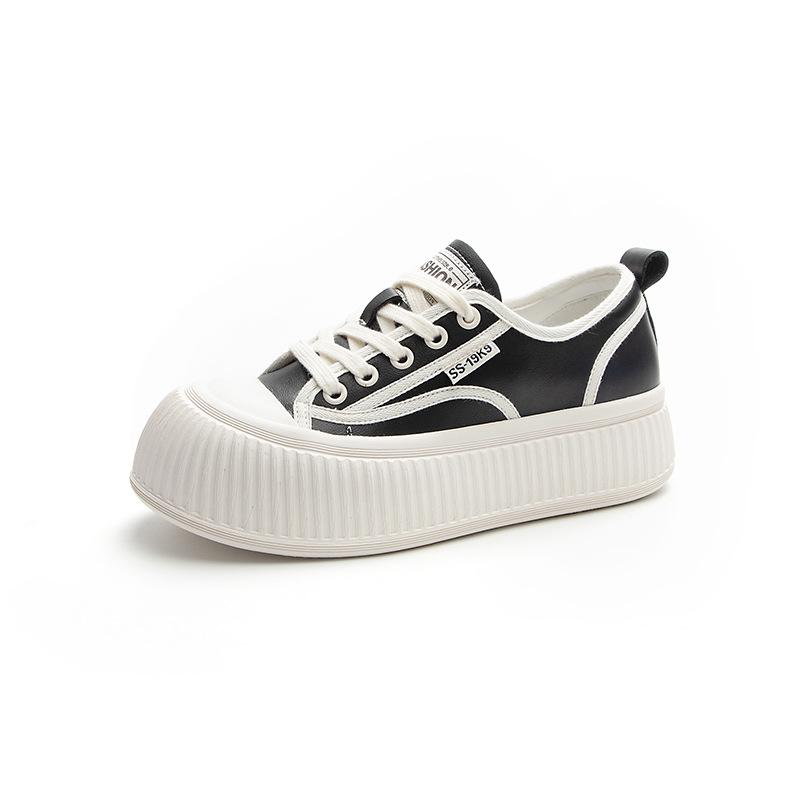 New Leather Little White Shoes Fisherman Platform Biscuit Board Shoes Niche Ugly Cute Breathable Versatile Casual Big Head Bread Shoes