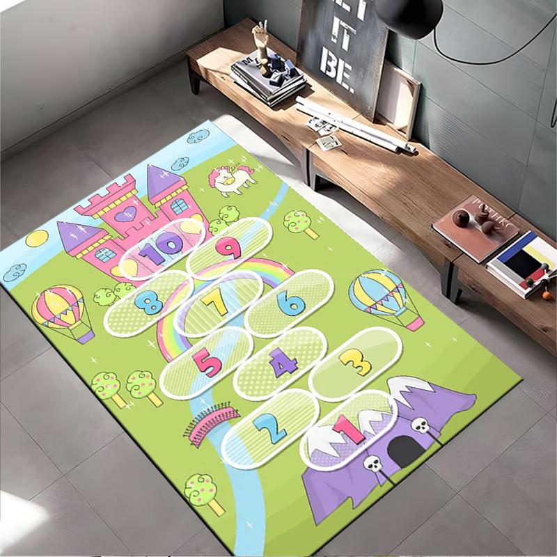 Colorful Hopscotch Castle Play Rug: Non-slip rug suitable for living room and bedroom sofas.