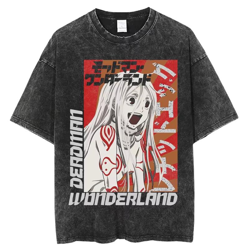 Anime Deadman Wonderland Shiro Graphic T Shirt Men Women T-shirts Vintage Washed Tee Harajuku Male Oversized T-shirt