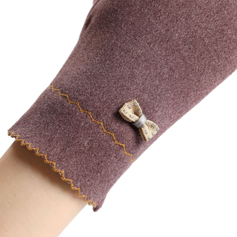 Women Winter Warm Touch Screen Thin Fleece Elegant Cute Bow Sweety Outdoor Drive Cycling Windproof Not Bloated Mittens Gloves