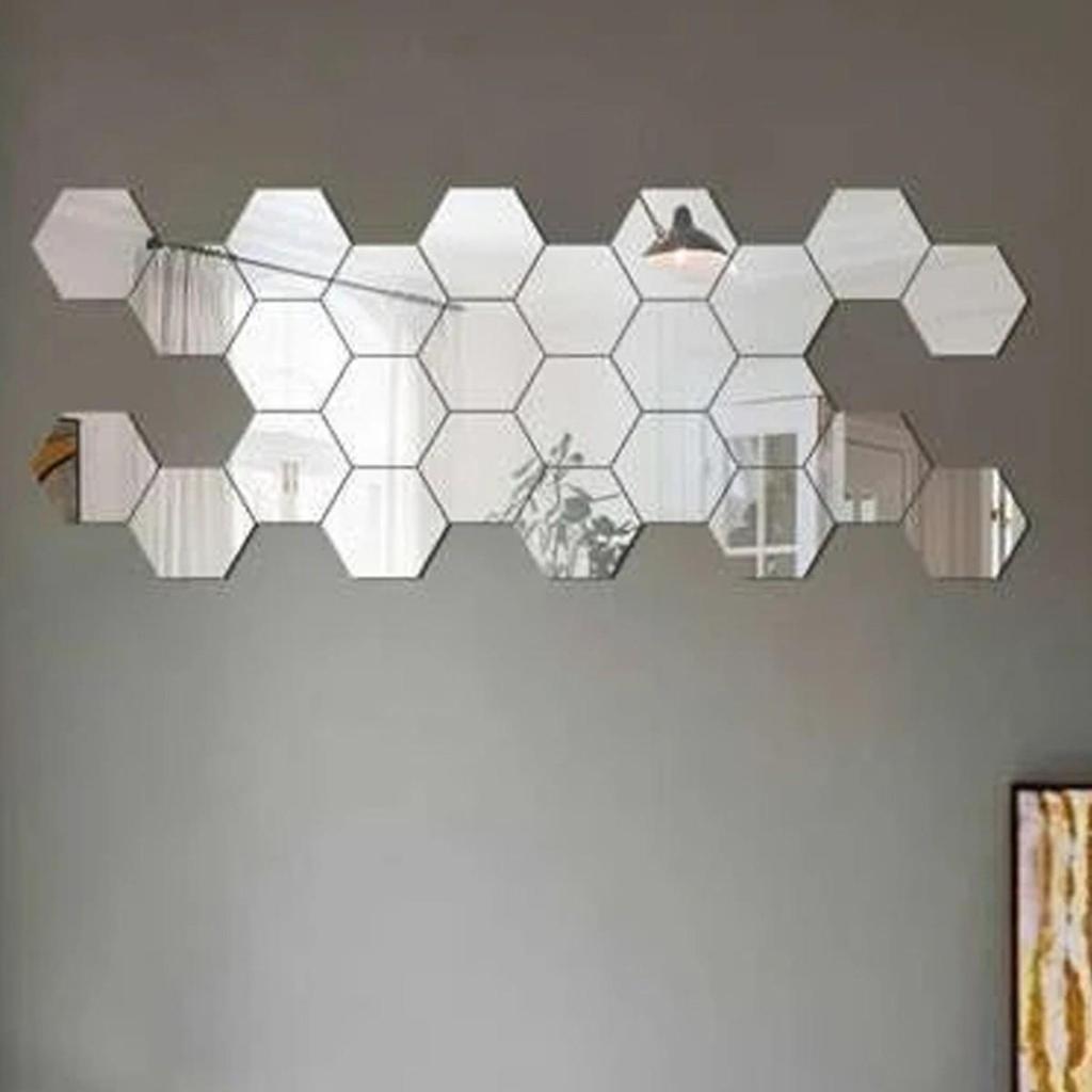 12-Piece Hexagonal Acrylic Mirror Wall Stickers, Self-Adhesive Decorative Set for Living Room