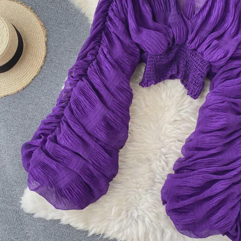 Women's Chiffon Puff Sleeve Top – European & American Design, Slim Fit, Fashionable & Versatile