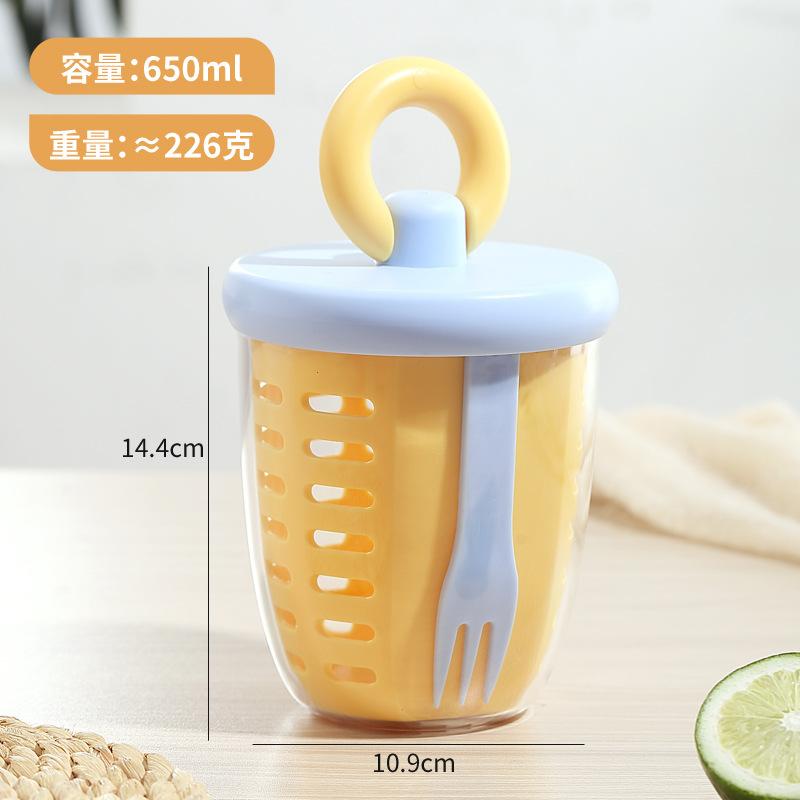 Portable Fruit Cup for Office Workers, High-looking Salad Cup with Fork and Spoon, Double-layer Drainage for Picnics