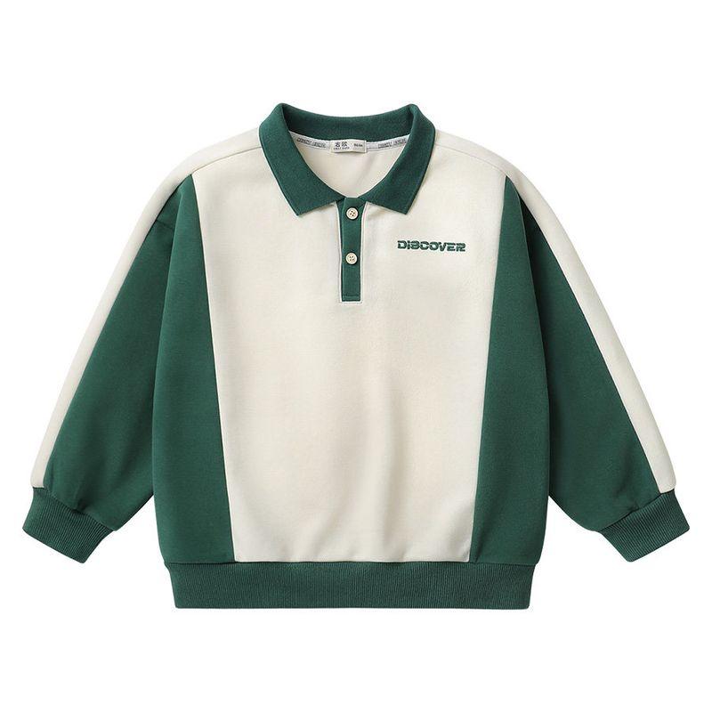 Right European Style Boys  Color-Blocked Embroidered Sweatshirt Children s Clothing Autumn New Style Boys  Versatile Trendy Top Green 150