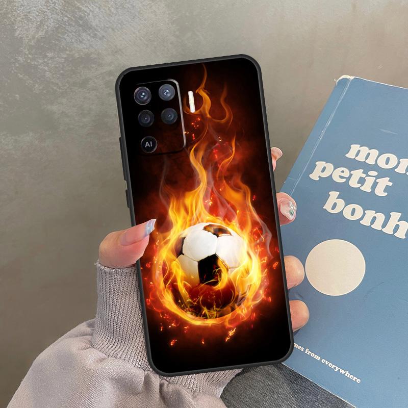 Fire Football Ball Soccer Case For Oppo A80 A40 A60 A98 A78 A18 A38 A58 A16 A76 A96 A17 A77 A74 A94 A54 A57S A15 Cover