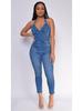 Europäischer und Amerikanischer Stil Schlankmachender Ärmelloser Neckholder Jumpsuit Jeans
