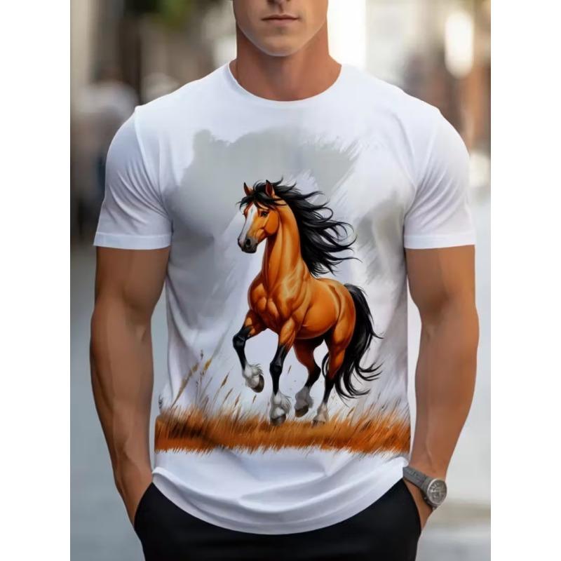 New Men's T-shirts Clothing Fashion Cowboy Printed Short Sleeve T-shirts Tops Summer Breathable Crew Neck T Shirt For Men