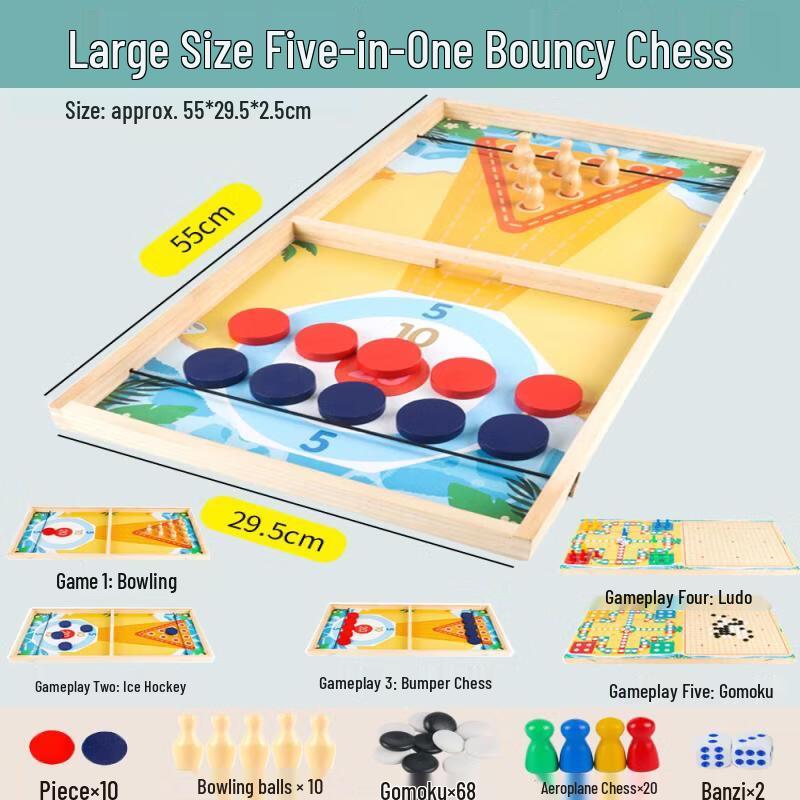 Mussels 5-in-1 Wooden Flicking Chess Set