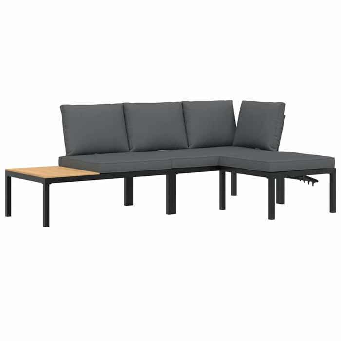 VidaXL Garden Lounge Set 3 Pcs with Cushions Black Aluminium, Garden Sofa Set, Patio Sofa Set, 3283680