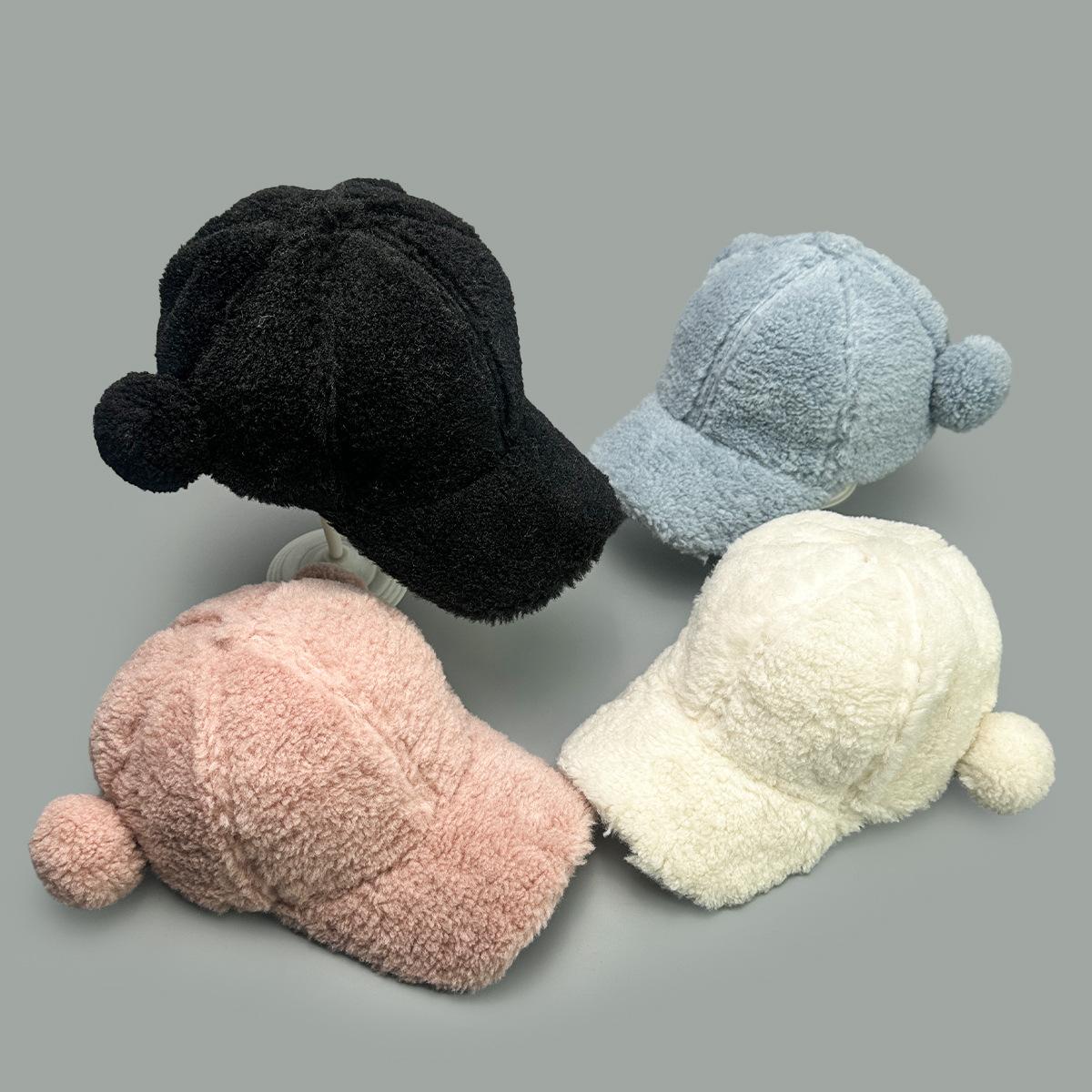 Charm Clothings Women's Black Autumn And Winter Cute Plush Ears Baseball Cap Men And Warm Simple Cartoon Casual Cap 52-60Cm
