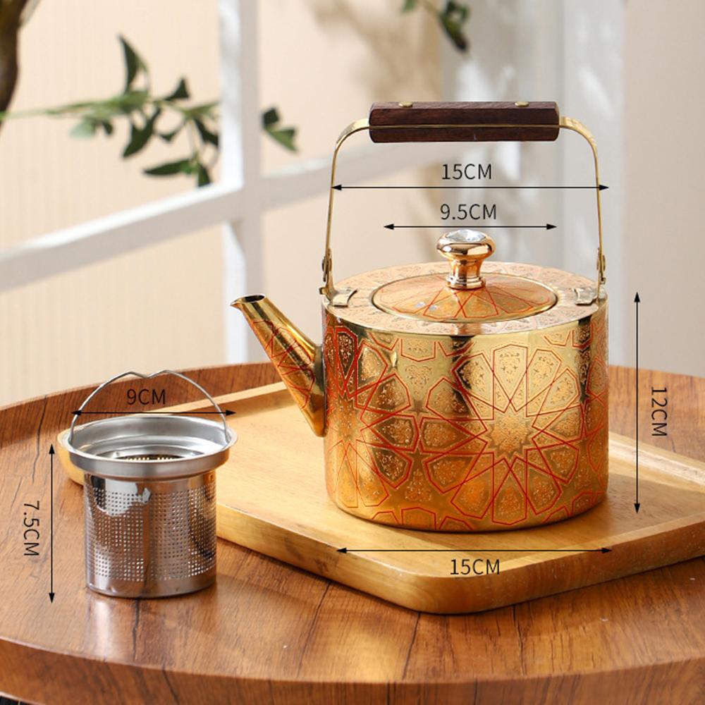 Ethnic Style Stainless Steel Tea Kettle, Large Capacity Teapot with Tea Strainer, Home Restaurant Flower Tea Pot, 1.5L