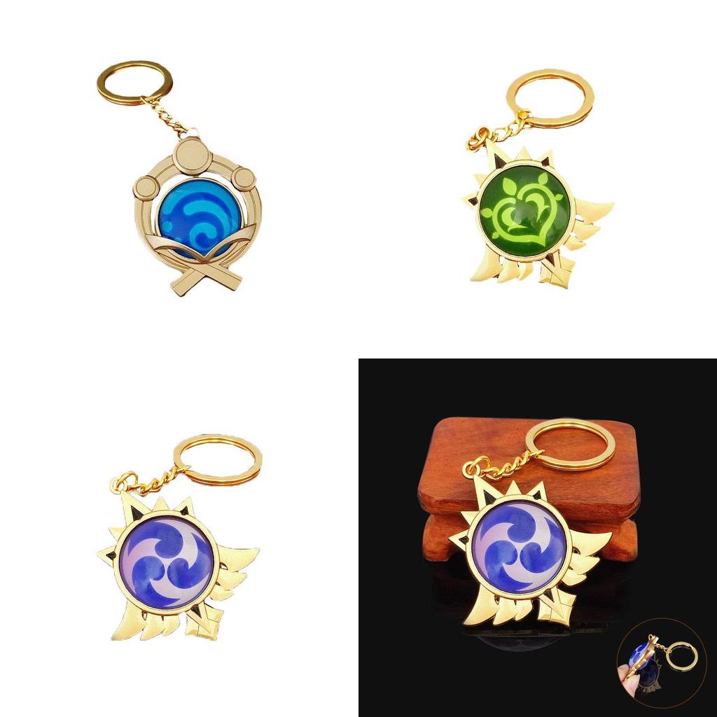 Genshin Impact Seven Elements Keychain Featuring Geo Anemo Electro Dendro Hydro Pyro Cryo Design