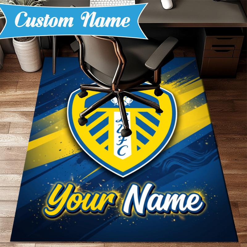 Custom Name Leeds United Carpet Non-Slip Area Rug, Durable Polyester, Ideal for Living Room, Bedroom, Entryway, Decorative Gift