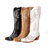 Fashion 2025 New Women Western Boots Square Toe Block Heels 5.5cm Slip on Embroidery Plus Size 43 Casual Knee High Bota