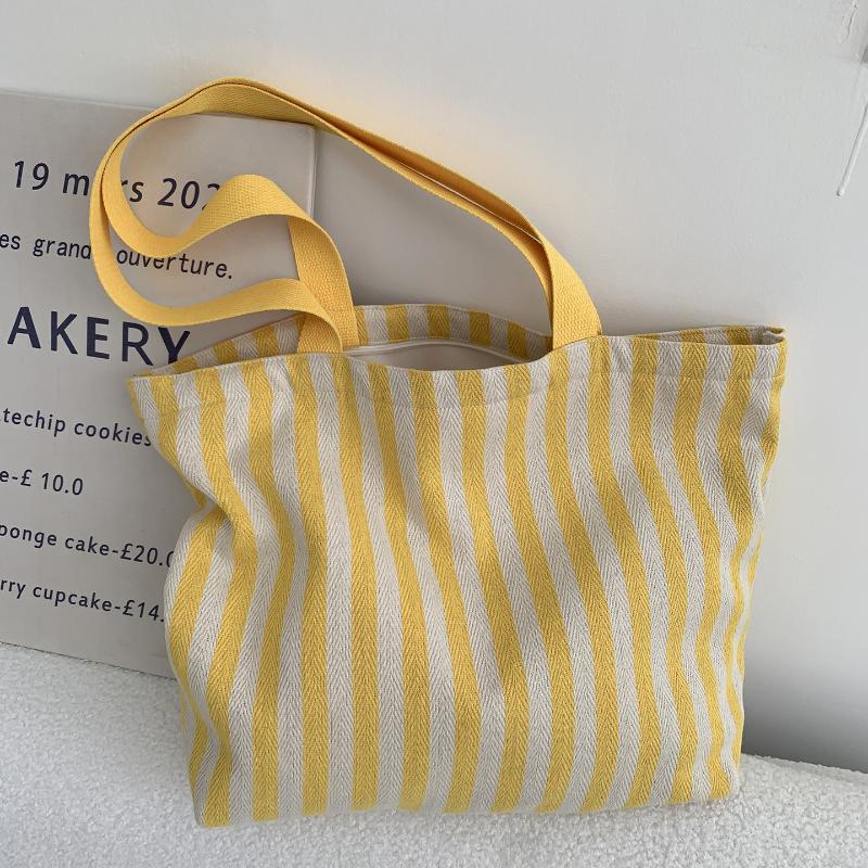 1Pcs Female Daily Shopping Bags Simple Striped Women'S Canvas Casual Shoulder Bags Fashion Large Capacity Ladies Tote Handbags