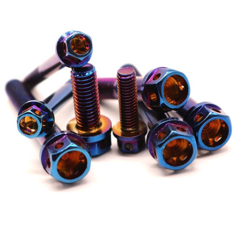 304 Stainless Steel M6/M8 Burnt Titanium Gold Electroplated Iridescent Hex Flange Cap Screws for Electric Motorcycles