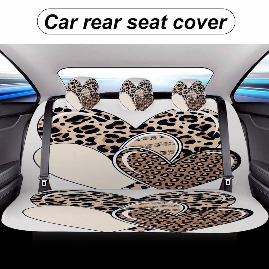 Heart Leopard Pattern Themed Car Seat Cover Set For Most Cars, Trendy High-quality Car Seat Protector Covers Full Set, Universal