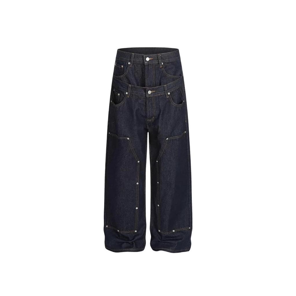 VIONA European And American Style Loose Double Waisted Collision Nail Splicing High Waisted Jeans For Women Spring New