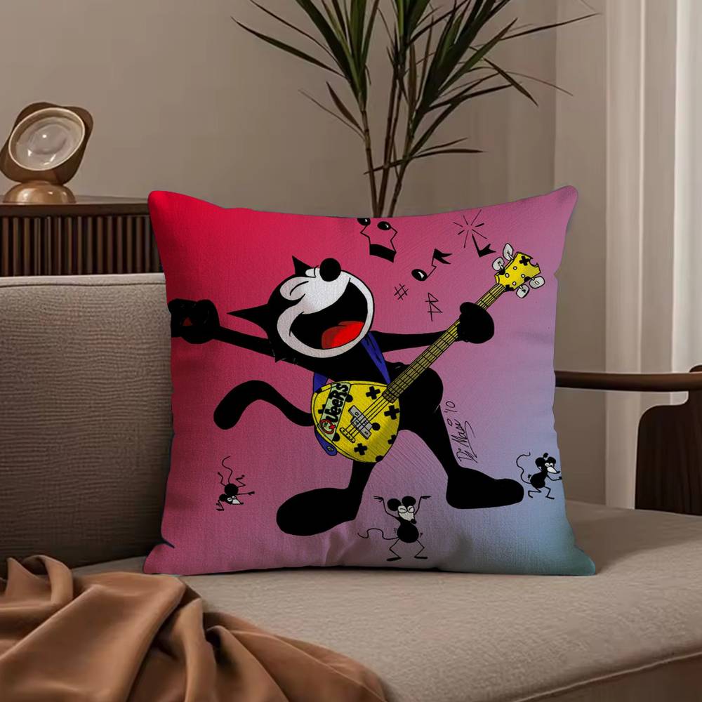 F-Felix The Cat Exquisite Pillow Case Anti-dustmite Pillowcase Invisible Zipper Silky Short Plush Sofa Cushion Cover