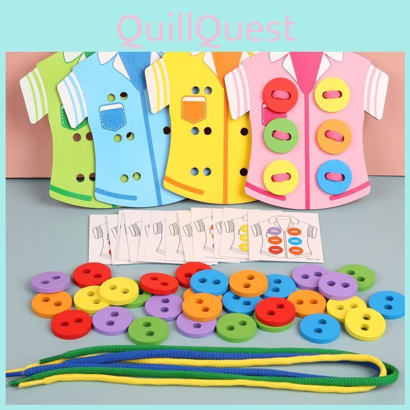 Threading Ropes Wooden Clothes Educational Hand Eye Coordination Toy For Kids