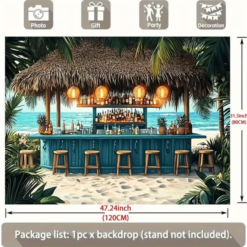 Summer Beach Hut Bar Tapestry, Tropical Ocean View Wall Art Decor