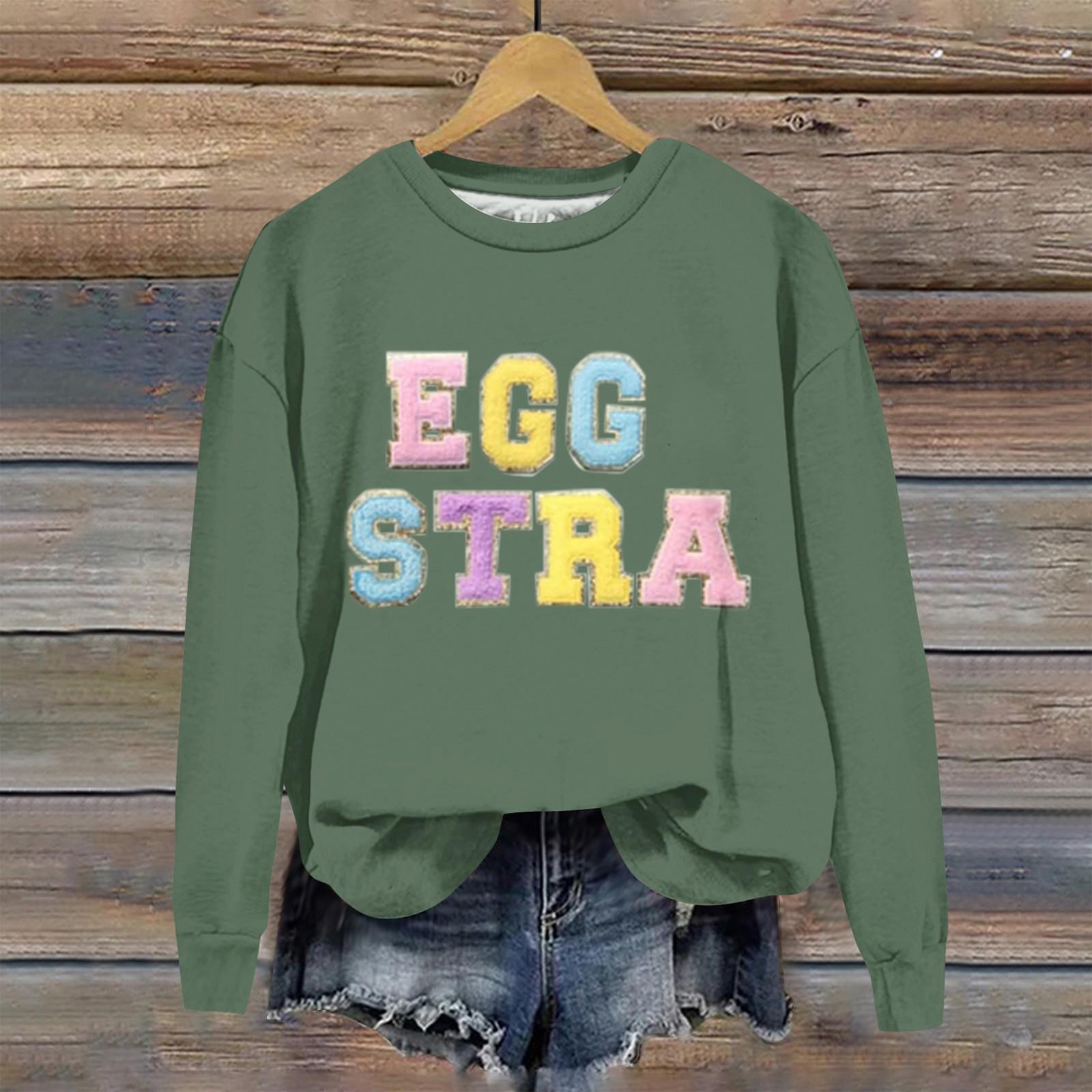 

Пасхальный женский модный свободный топ с длинным рукавом и круглым вырезом с пасхальным принтом L армия зеленый