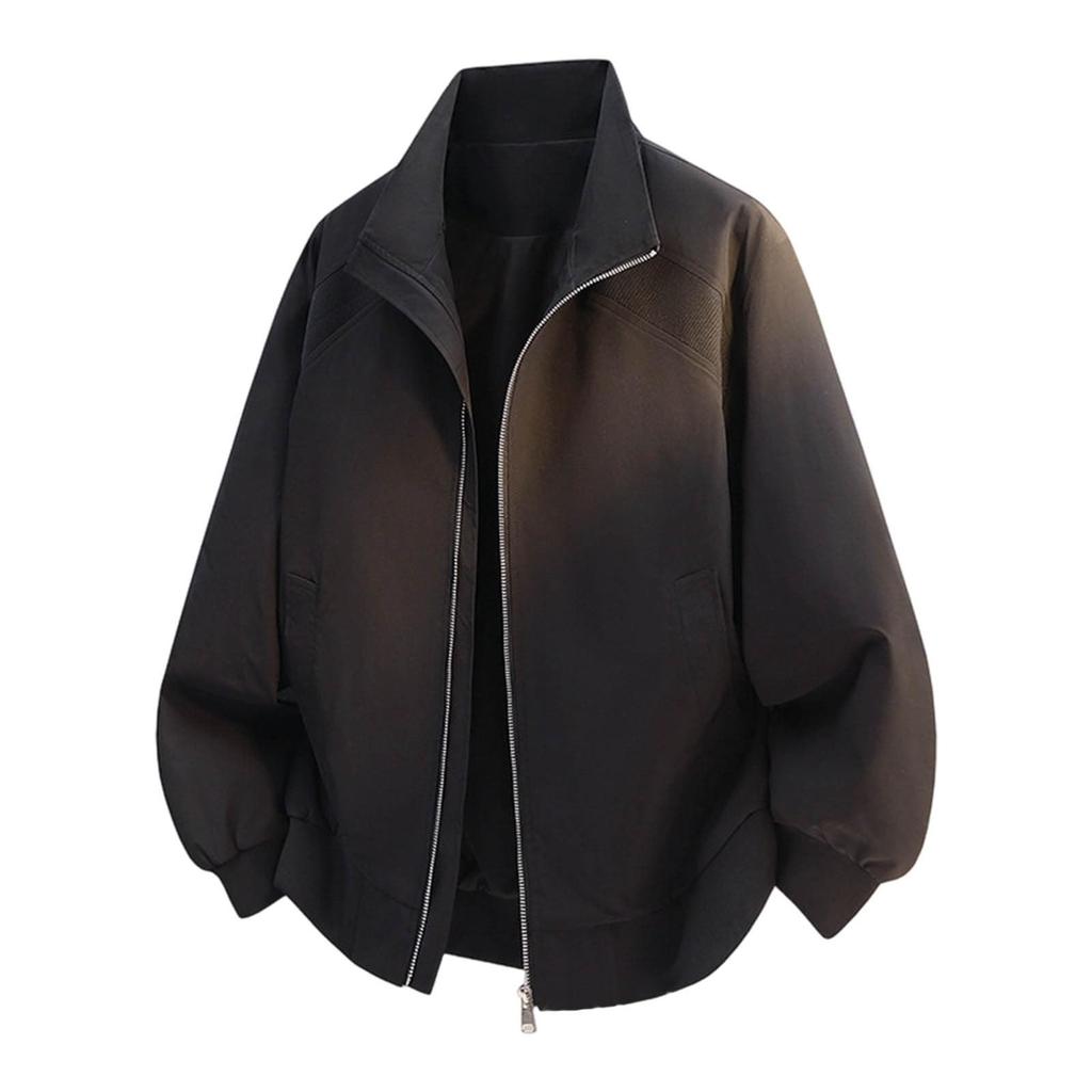 Men's Flight Jacket Stand Collar Casual Ribbed Trim Jacket for Spring Fall