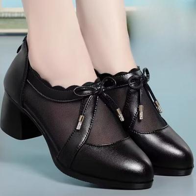 Zapatos Individuales Sandalias Tacón Medio Tacón Grueso Zapatos Calados Zapatos de Mamá Boca Profunda Zapatos de Mujer