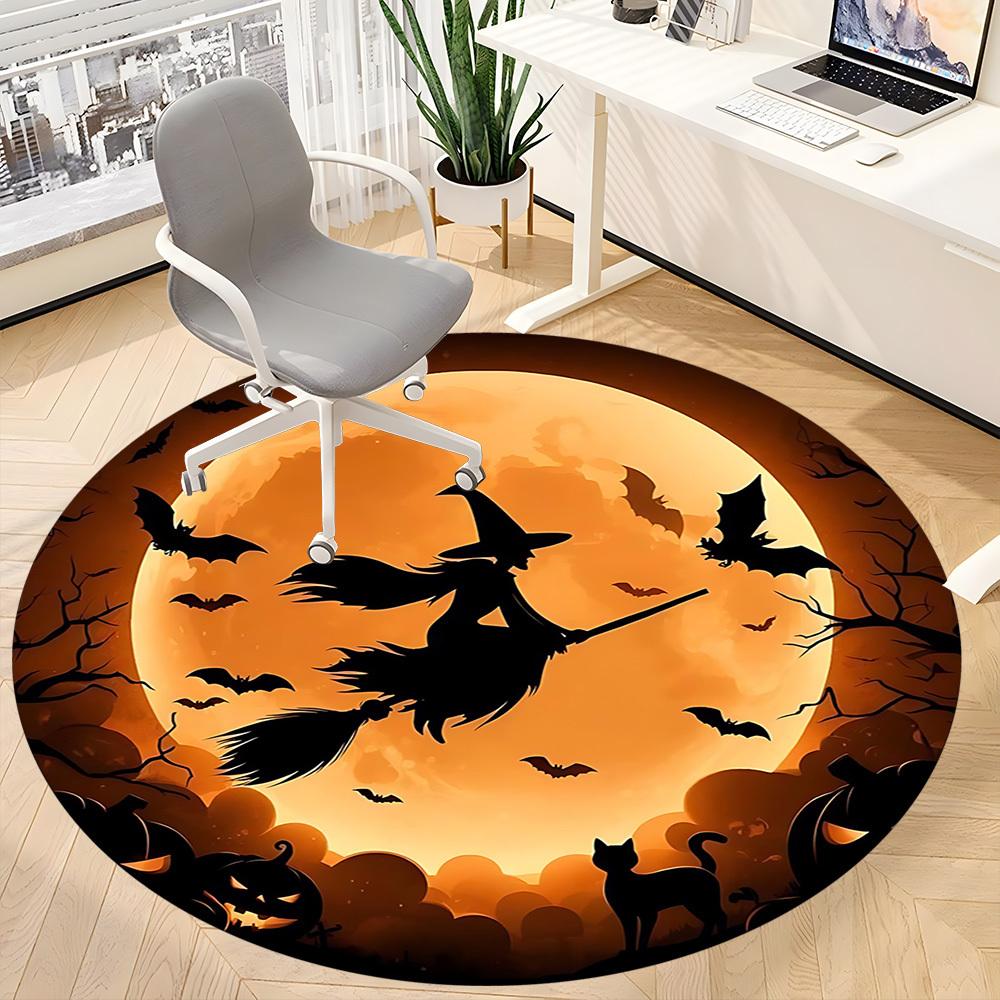 1pc Halloween Witch Office Round Area Rug, Under Office Chairs Bedroom Living Room Home Decor, Room Deco