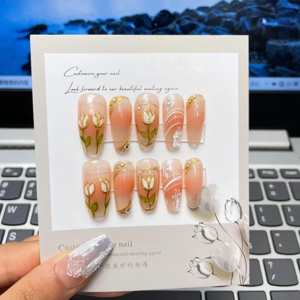 Cute Short Handmade Press On Nails Korean Reusable Full Cover Acrylic Nail Tips For Girls Fashion Design