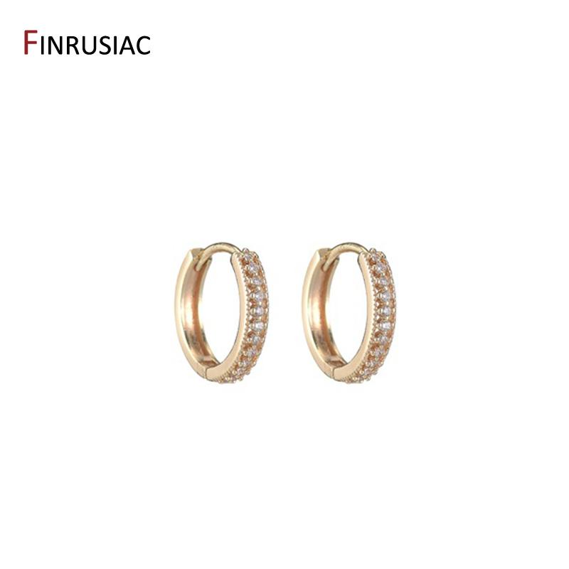 Luxury Rainbow Zircon Hoop Earrings For Women 14K Gold Plated Brass Round Huggie Earrings Wedding Jewelry Gift