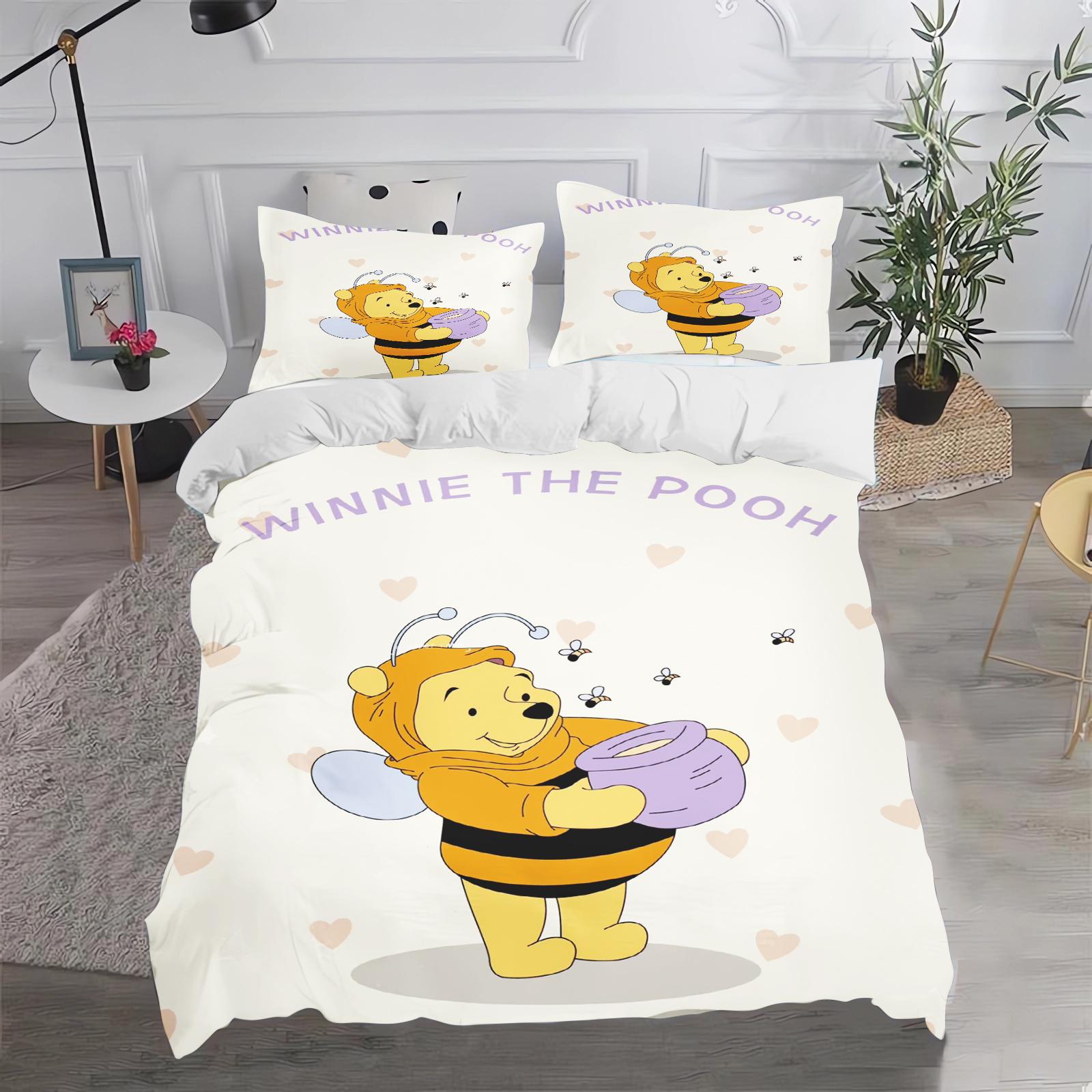 

Winnie The Pooh Bedding Set Polyester Cute Printed Cartoon Quilt Cover 3-Piece Set 1Duvet Covertwin Children 135x200cm