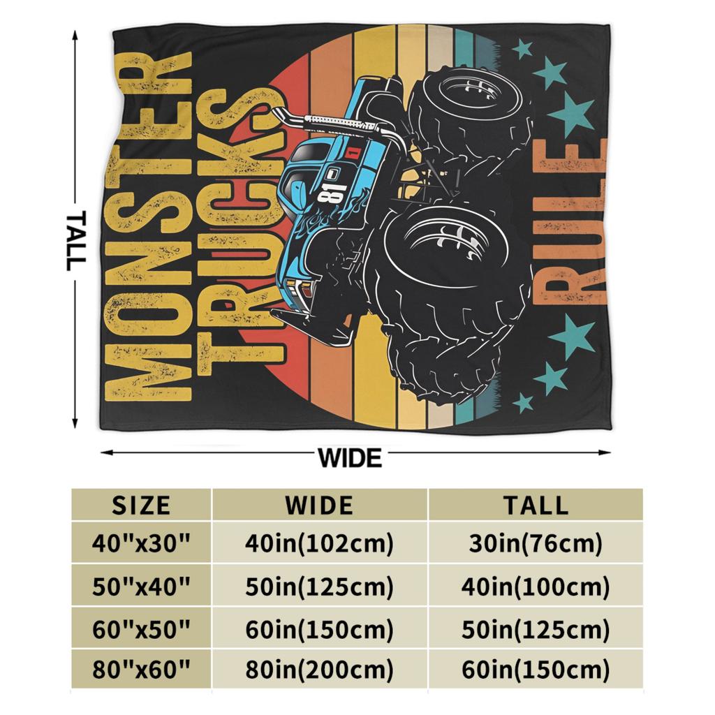Monster Trucks Rule Plush Blanket Kids Adult Flannel Throw Outdoor Super Warm Customized Quality Bedspread Birthday Gift
