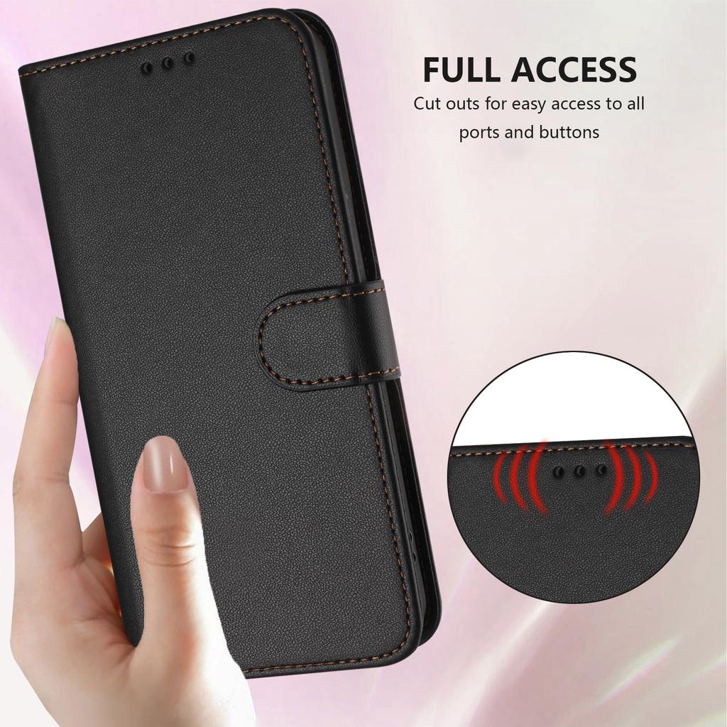 For iPhone 16e Leather Case Wallet Stand Phone Cover with Wrist Strap