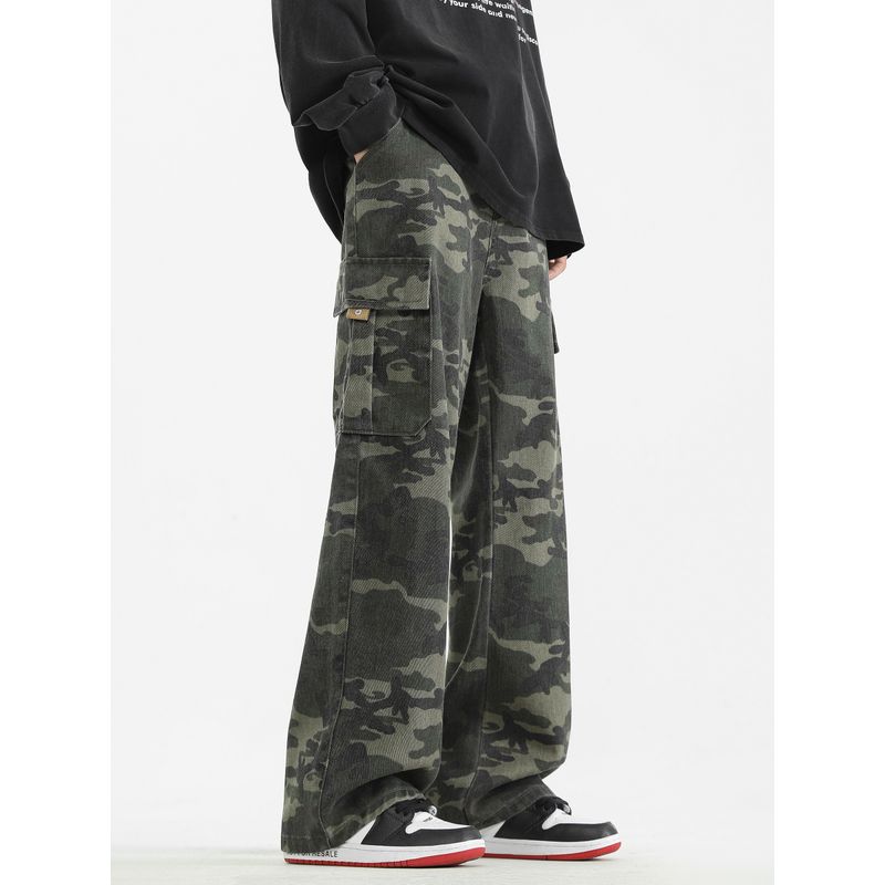 51 Hip-Hop Street Vibe Retro Patch Pocket Parka Camouflage Pants Male American Fashion Brand Hiphop Loose Straight Trousers