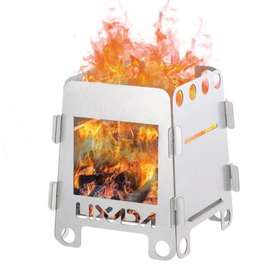 Lixada Edelstahl Faltbarer Holzofen Outdoor Kleiner Campingkocher Tragbar Picknick Koch BBQ Brenner mit Tasche
