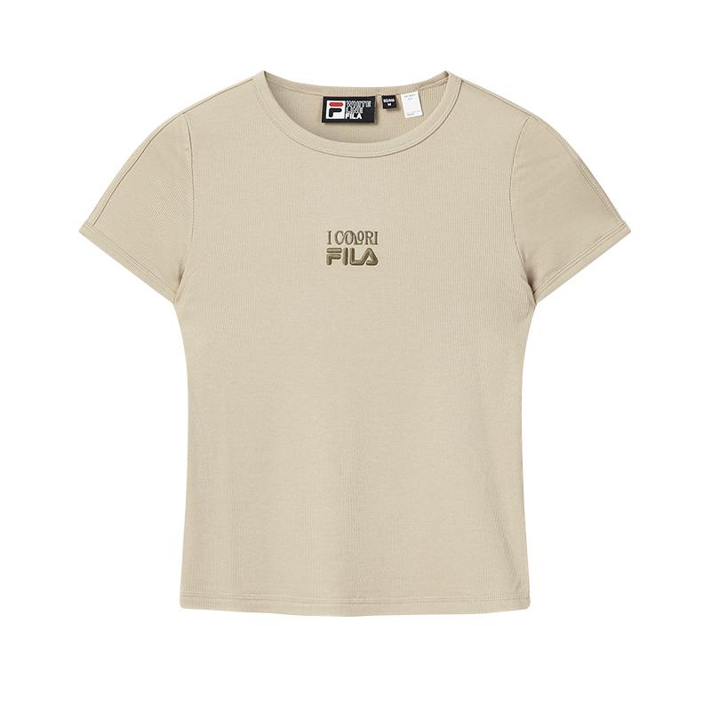 

Fila Original Ribbed Color Block Simple Classic Fashion Retro Sports Casual Versatile Comfortable Fitted Knit Short Sleeve T-Shirt F51W629101FDK XL