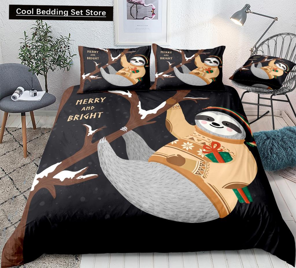 Cartoon Sloth Duvet Cover King Queen Funny Animal Bedding Set for Kids Wildlife Polyester Quilt Cover Children Birthday Gifts