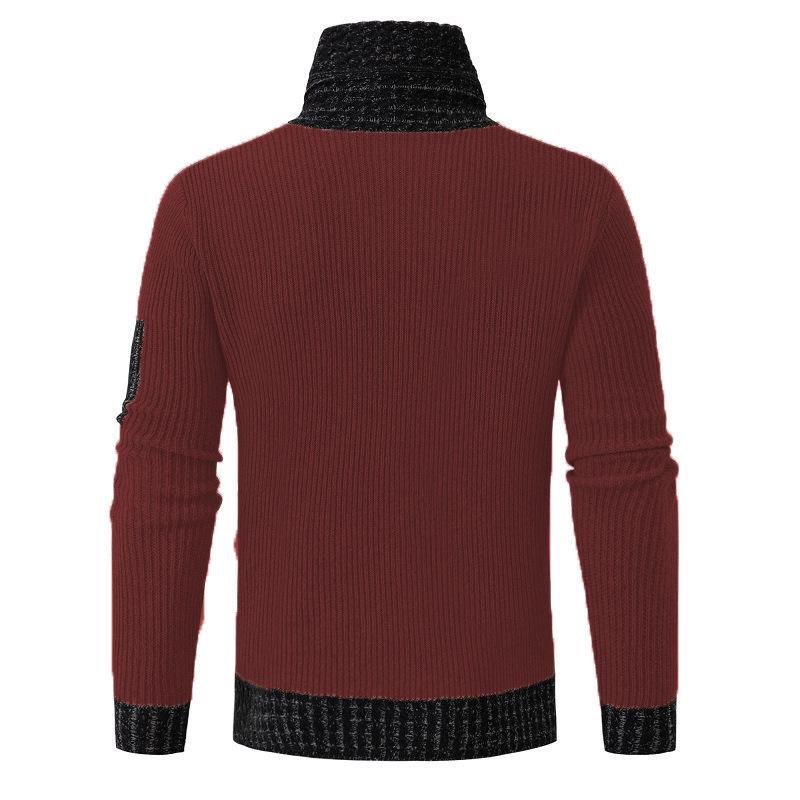 Herren Slim-fit Patchwork Strickpullover mit Schalkragen (Modell 2025)