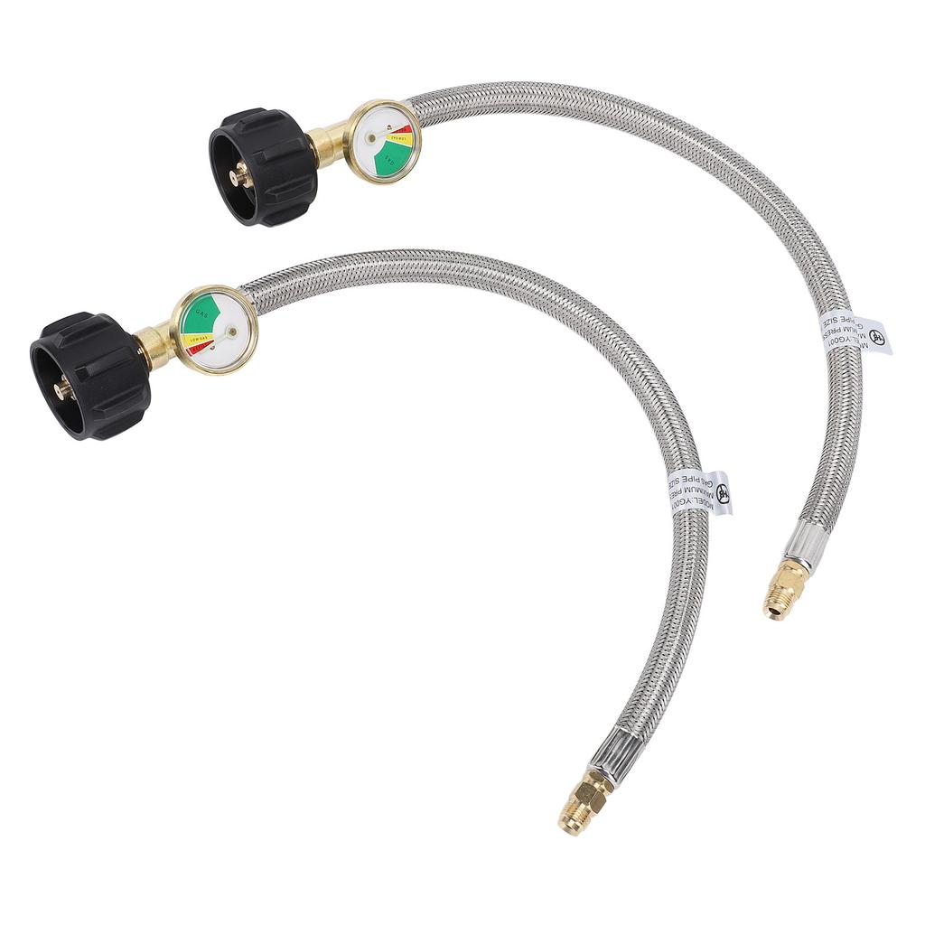 2Pcs RV Hose with Gauge 14in Male NPT QCC Type1 Inlet 350 PSIG 15 Inch Stainless Steel Hose for