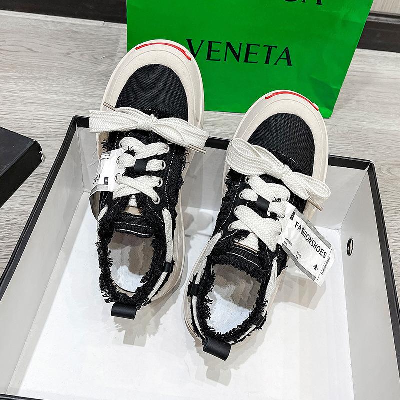 Tan Jianji, the same style, open smile thick-soled heightening canvas shoes for women's 2025 spring explosion, casual versatile beggar shoes tide